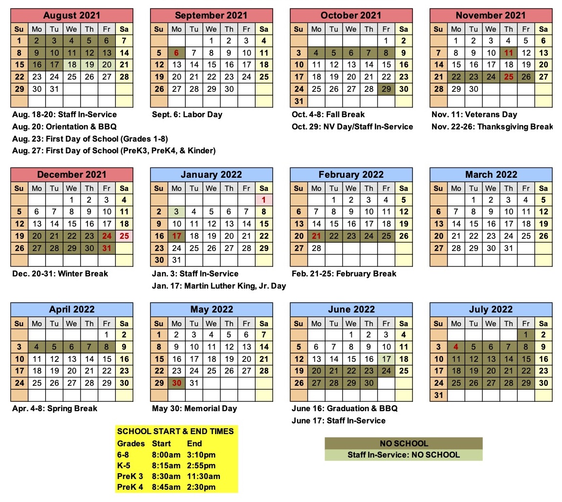 Student Calendar 2022 2021-2022 School Calendar - Lake Tahoe School