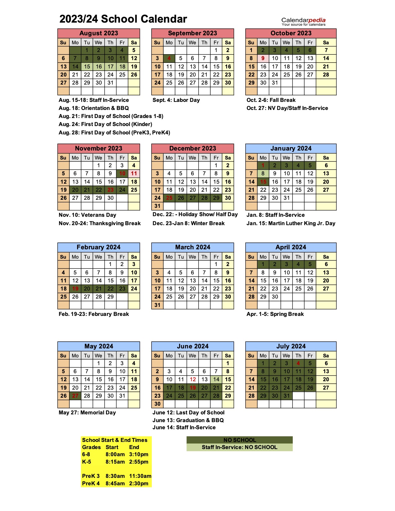 2023-2024 School Calendar - Lake Tahoe School